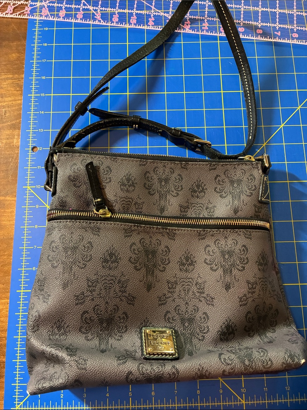 Dooney & Bourke Black Haunted Mansion Patterned Crossbody with Gold Hardware - Picture 7 of 8